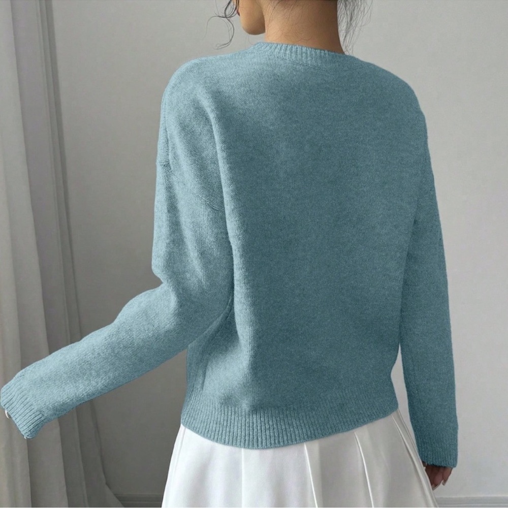 Classic Floral Textured Round Neck Knit Sweater Top S M L - Picture 4 of 4